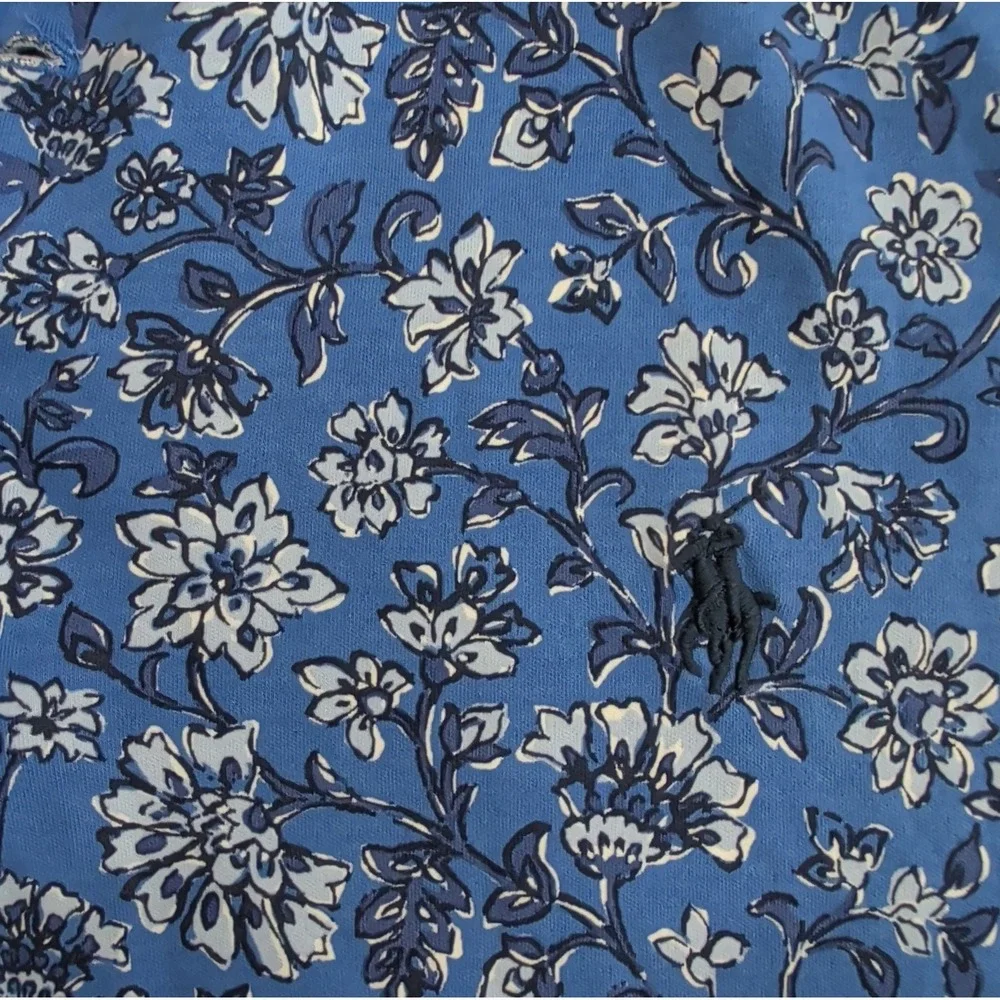 Polo Ralph Lauren Women's Medium Floral Print Polo Shirt Blue Golf Pickleball M
